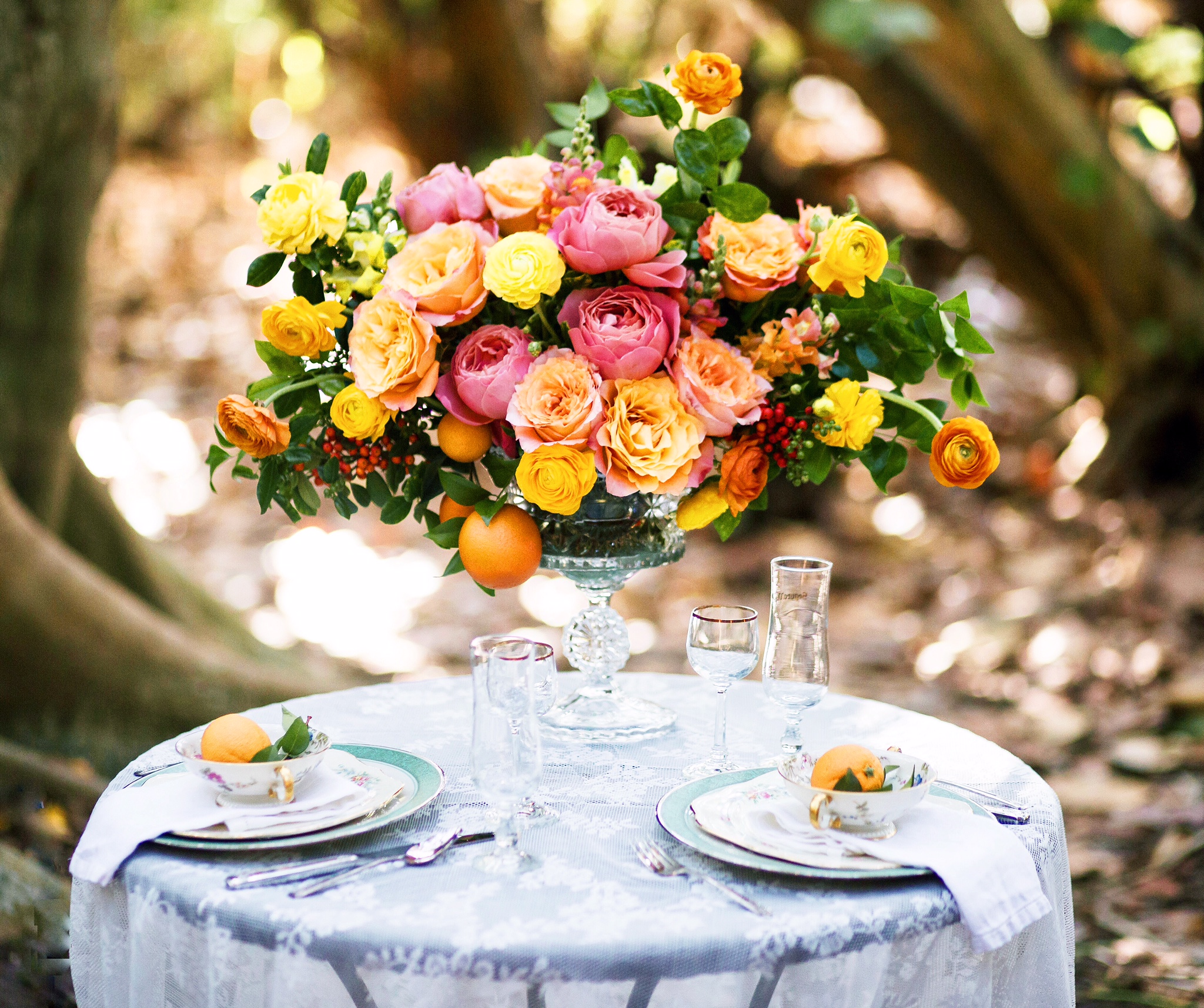 Spring Floral Centerpiece with Oranges