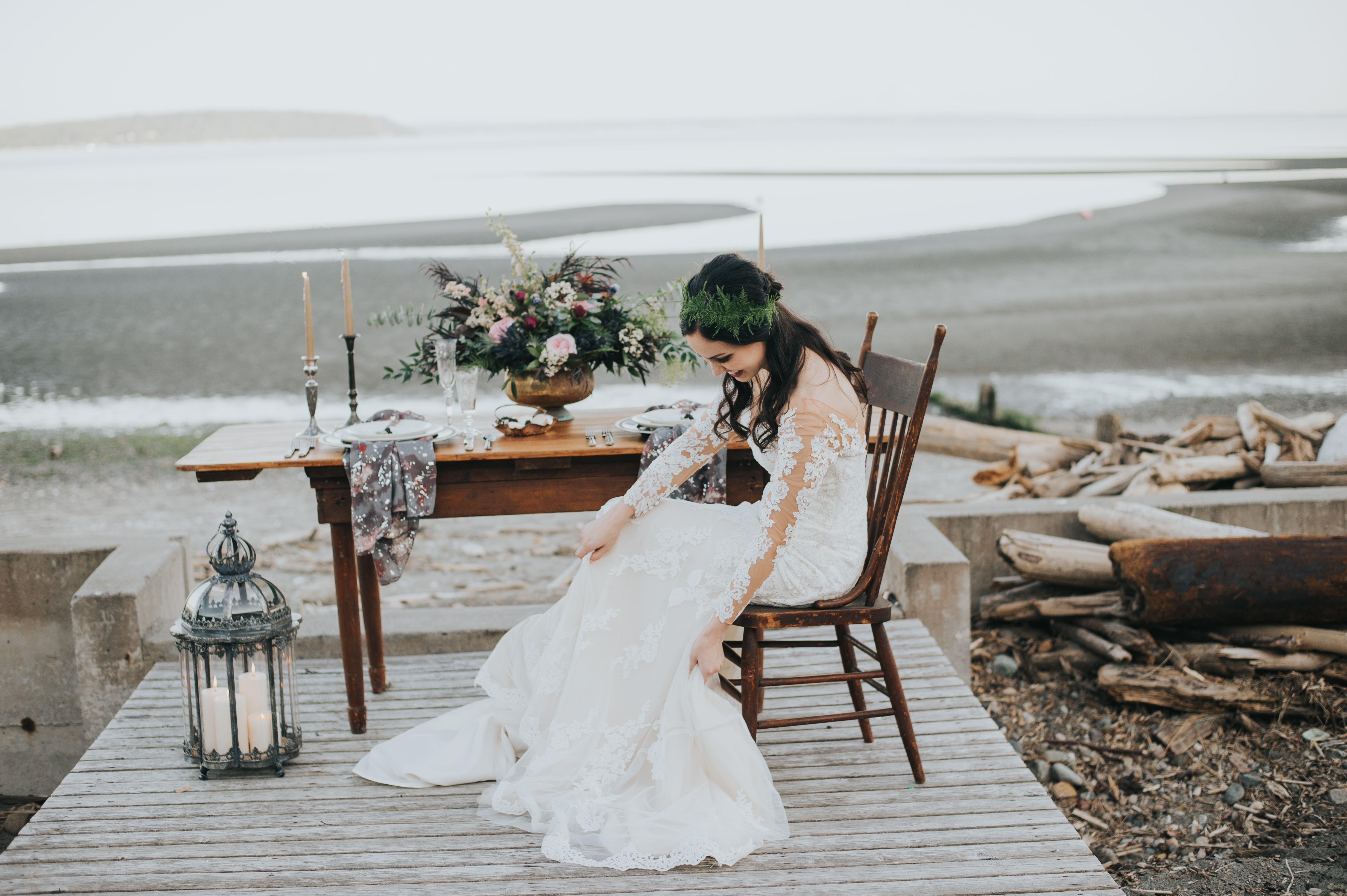 Long Sleeve Wedding Dress on Beach