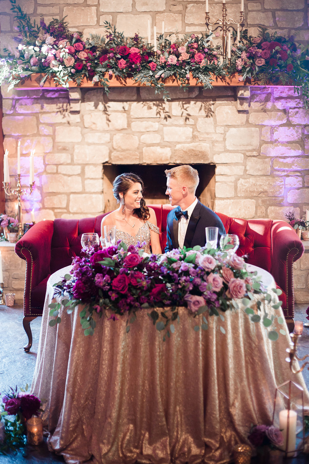 Sweetheart Seating at Wedding with Gold Table Linen