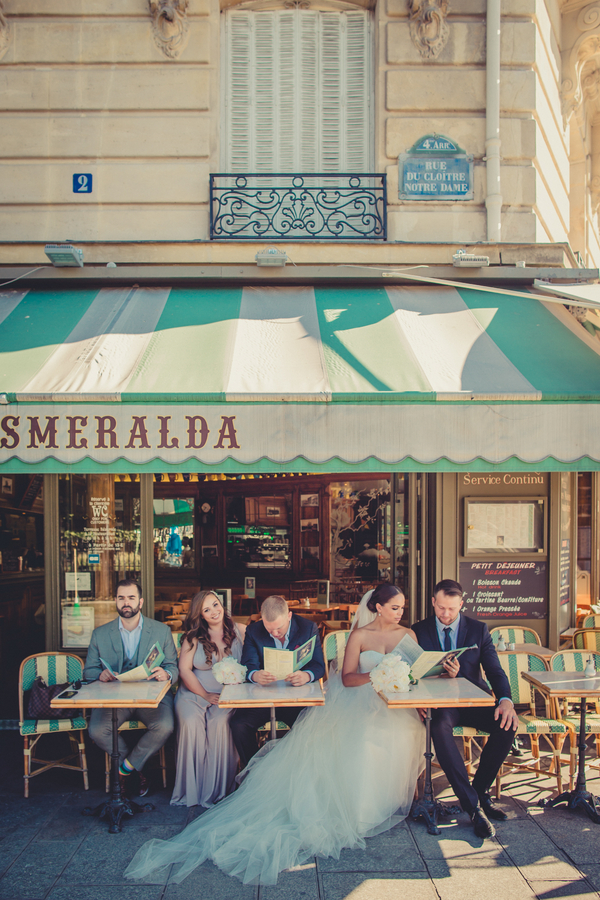 Bride and Groom at Cafe in Paris